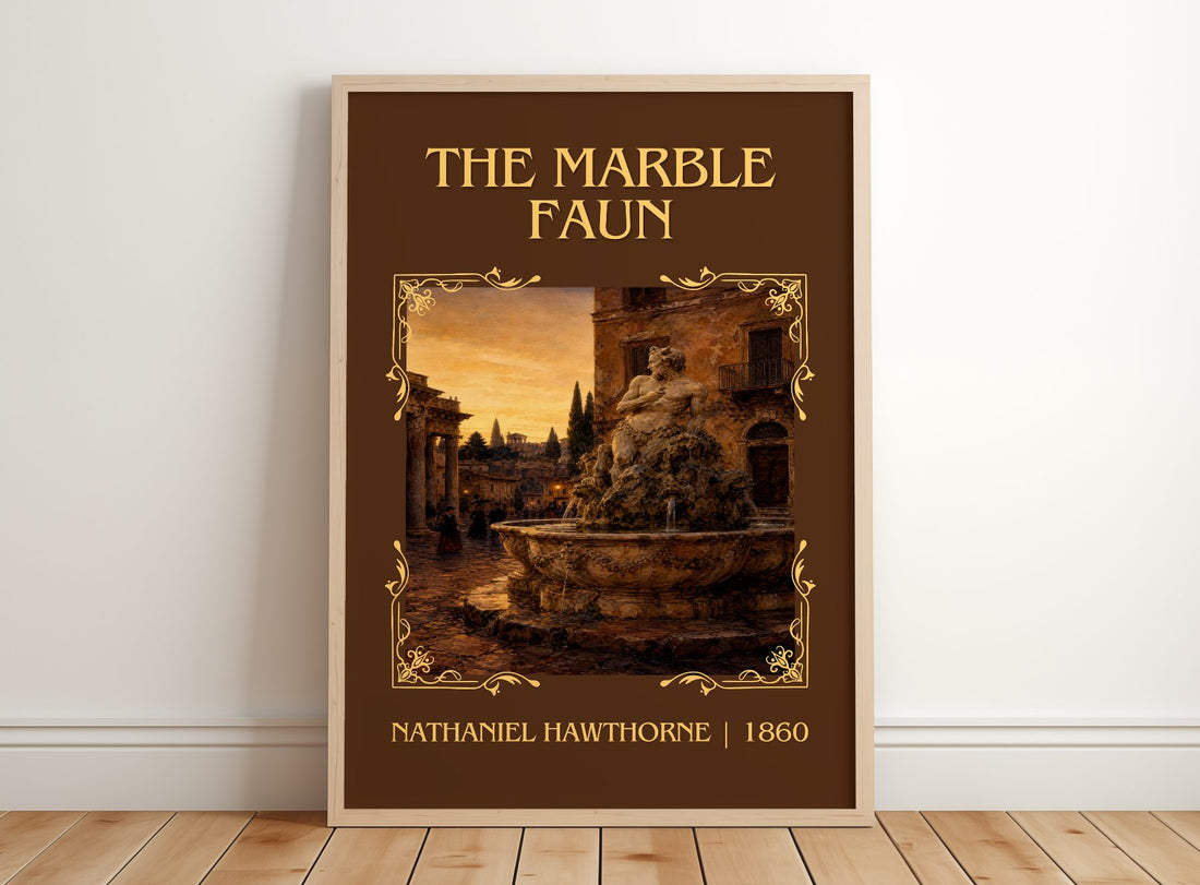 The Marble Faun Classic Book Art Print by Nathaniel Hawthorne – framed print leaning on a wooden floor