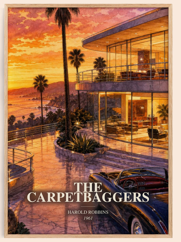 The Carpetbaggers watercolour book poster by Harold Robbins – framed literary art print