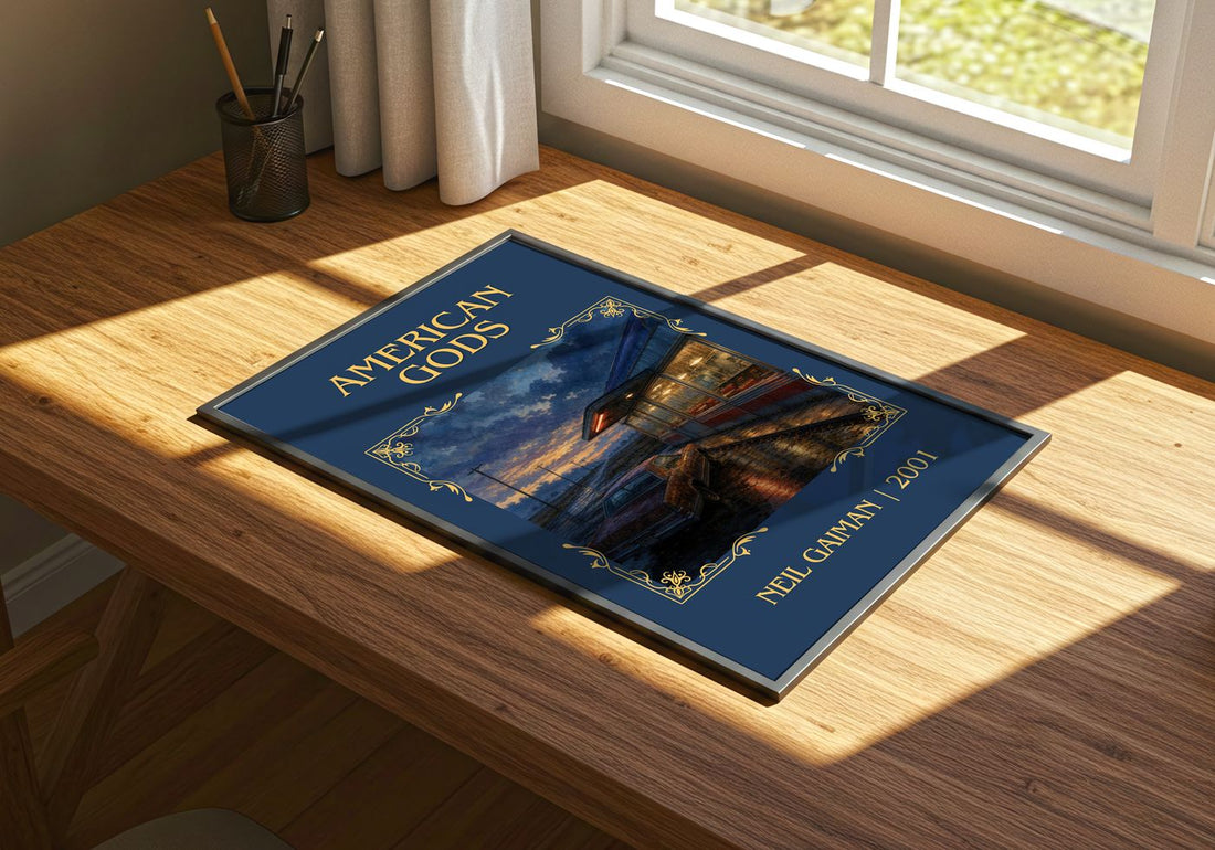 American Gods Classic Book Art Print by Neil Gaiman – print on a sunlit desk