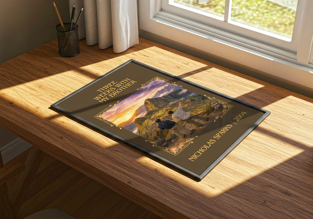Three Weeks With My Brother Classic Book Art Print by Nicholas Sparks – print on a sunlit desk
