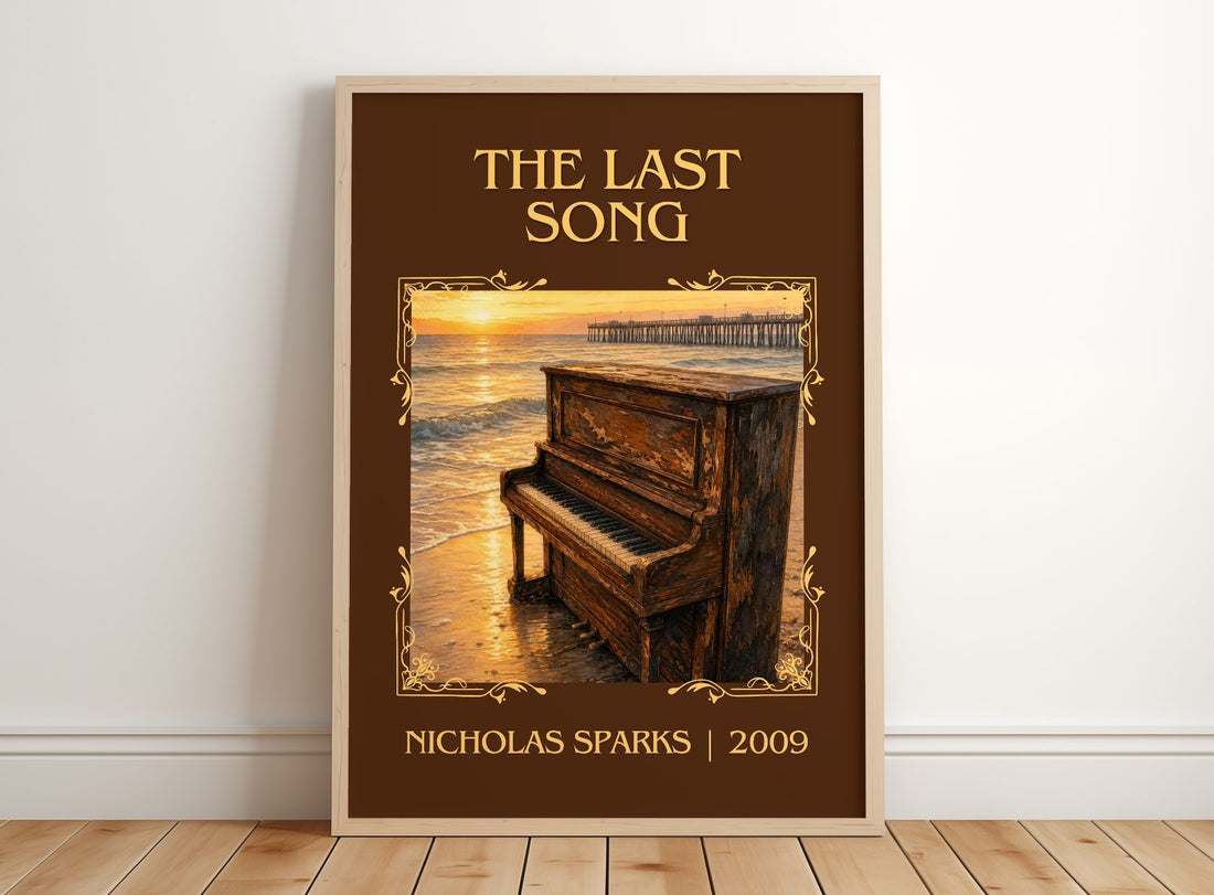 The Last Song Classic Book Art Print by Nicholas Sparks – framed print leaning on a wooden floor