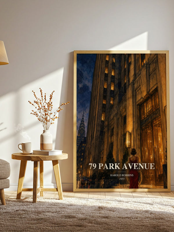 79 Park Avenue watercolour print in frame leaning in hallway – literary fiction wall art
