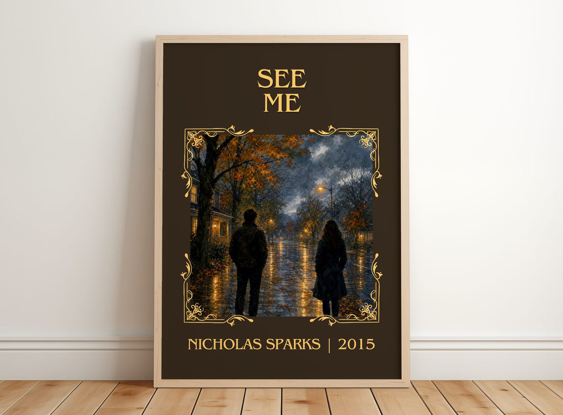 See Me Classic Book Art Print by Nicholas Sparks – framed print leaning on a wooden floor