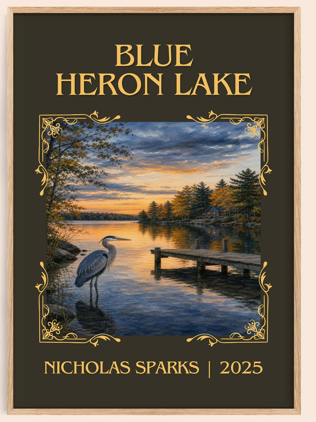 Blue Heron Lake Classic Book Art Print by Nicholas Sparks – book poster