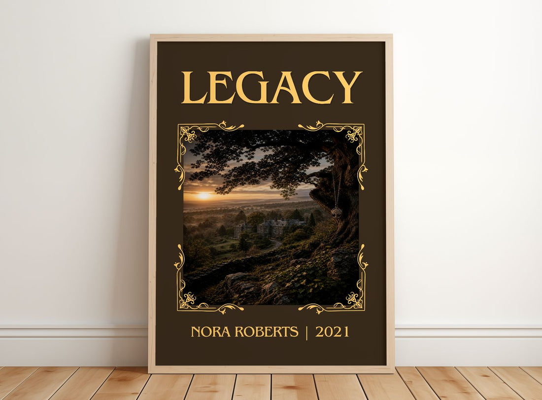 Legacy Classic Book Art Print by Nora Roberts – framed print leaning on a wooden floor