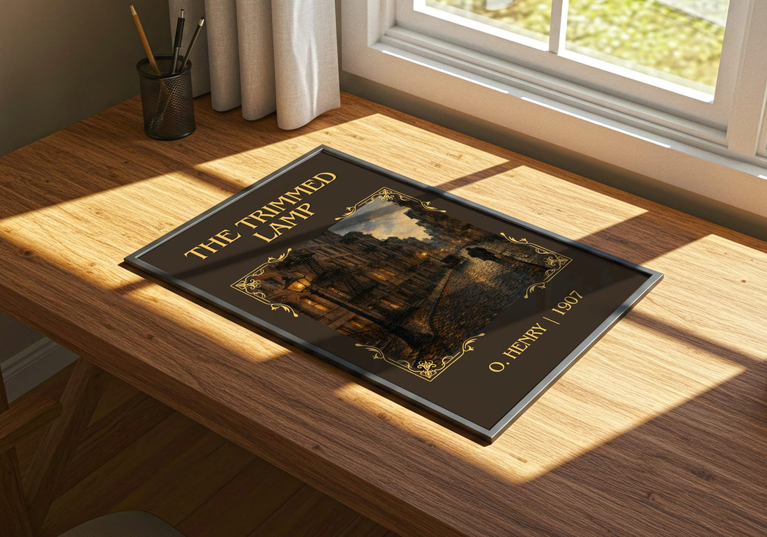 The Trimmed Lamp Classic Book Art Print by O. Henry – print on a sunlit desk