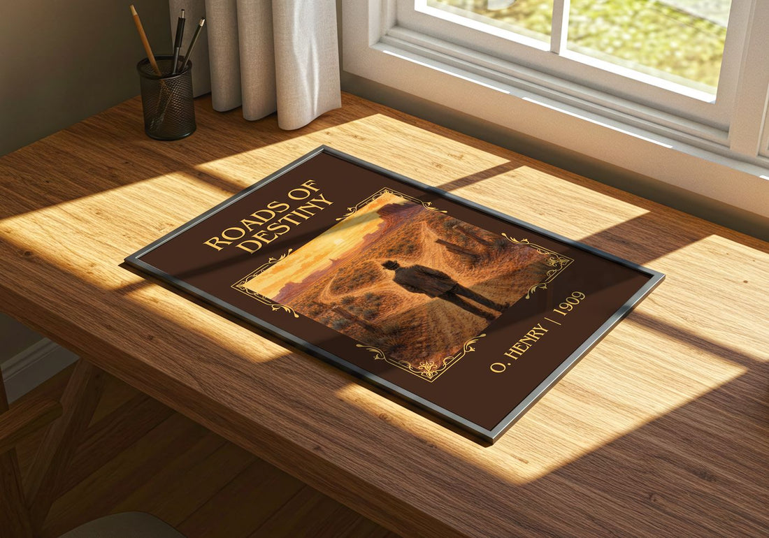 Roads Of Destiny Classic Book Art Print by O. Henry – print on a sunlit desk