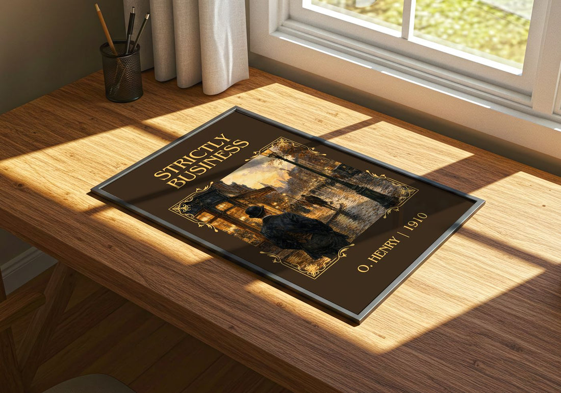 Strictly Business Classic Book Art Print by O. Henry – print on a sunlit desk