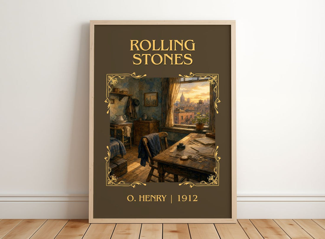 Rolling Stones Classic Book Art Print by O. Henry – framed print leaning on a wooden floor