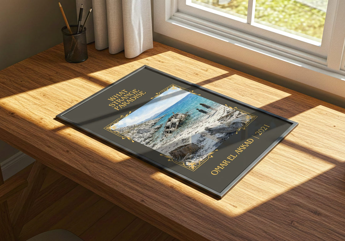 What Strange Paradise Classic Book Art Print by Omar El Akkad – print on a sunlit desk