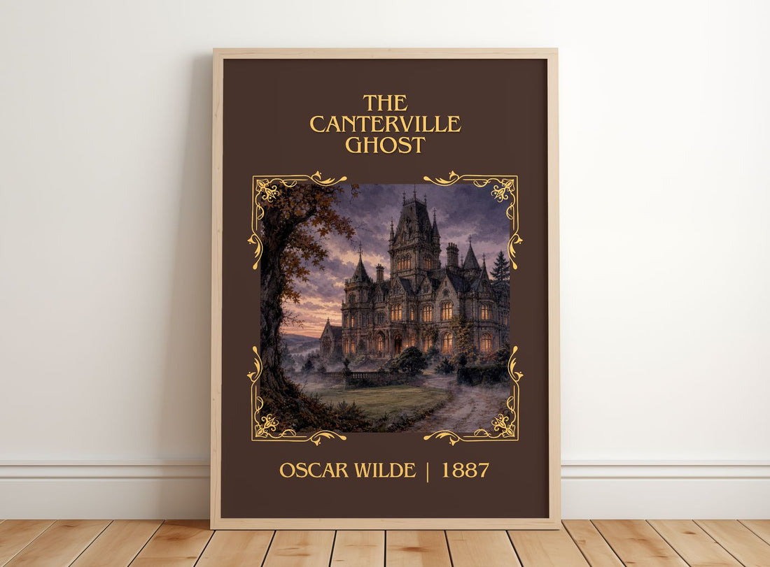 The Canterville Ghost Classic Book Art Print by Oscar Wilde – framed print leaning on a wooden floor