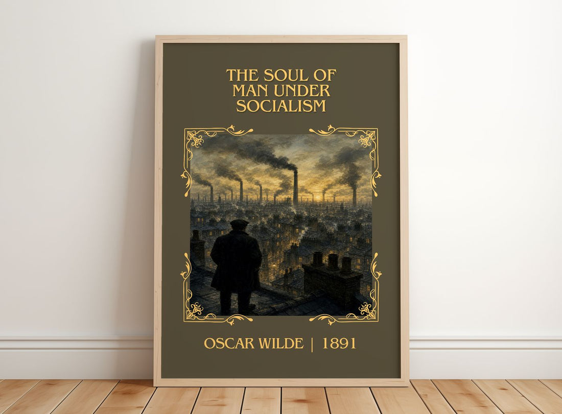 The Soul Of Man Under Socialism Classic Book Art Print by Oscar Wilde – framed print leaning on a wooden floor