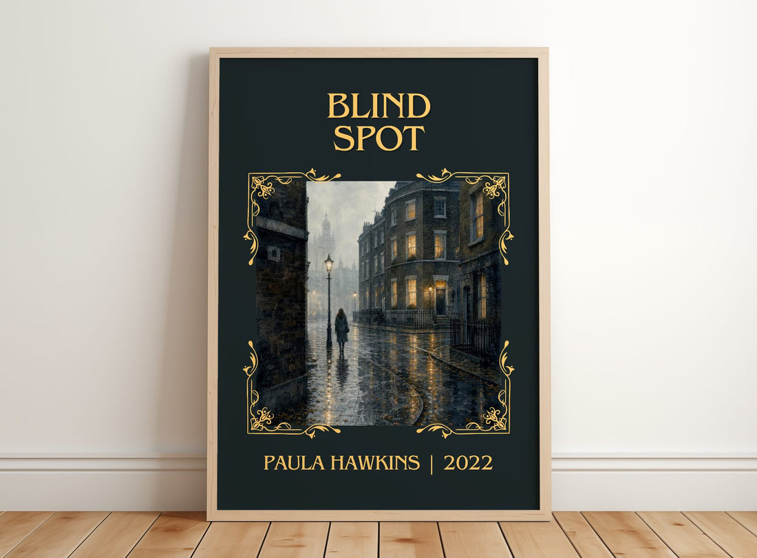 Blind Spot Classic Book Art Print by Paula Hawkins – framed print leaning on a wooden floor