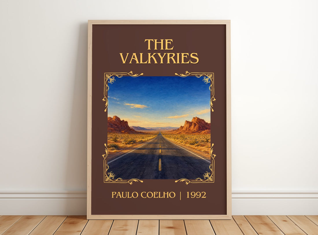 The Valkyries Classic Book Art Print by Paulo Coelho – framed print leaning on a wooden floor