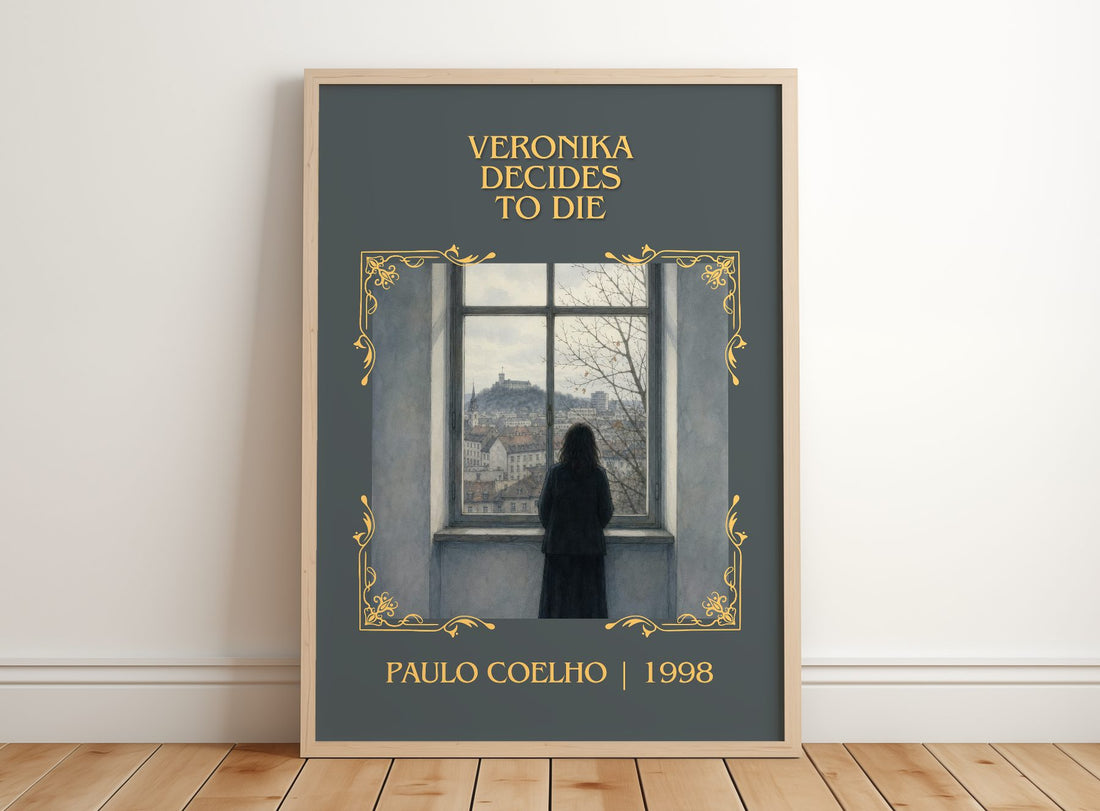 Veronika Decides To Die Classic Book Art Print by Paulo Coelho – framed print leaning on a wooden floor