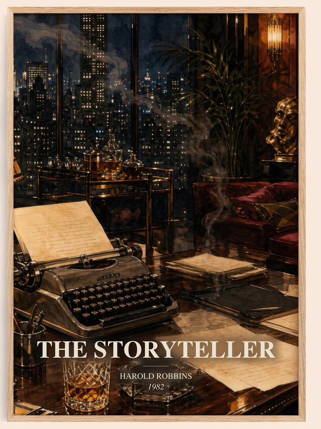 The Storyteller watercolour book poster by Harold Robbins – framed literary art print