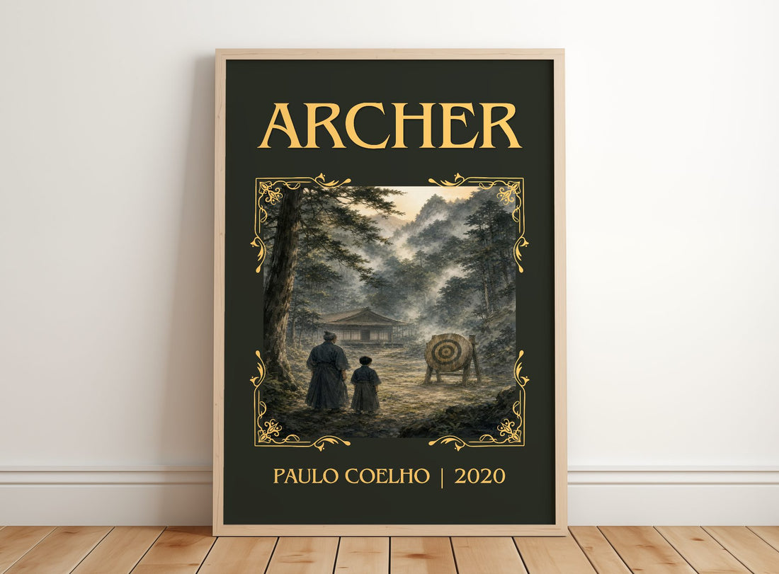Archer Classic Book Art Print by Paulo Coelho – framed print leaning on a wooden floor