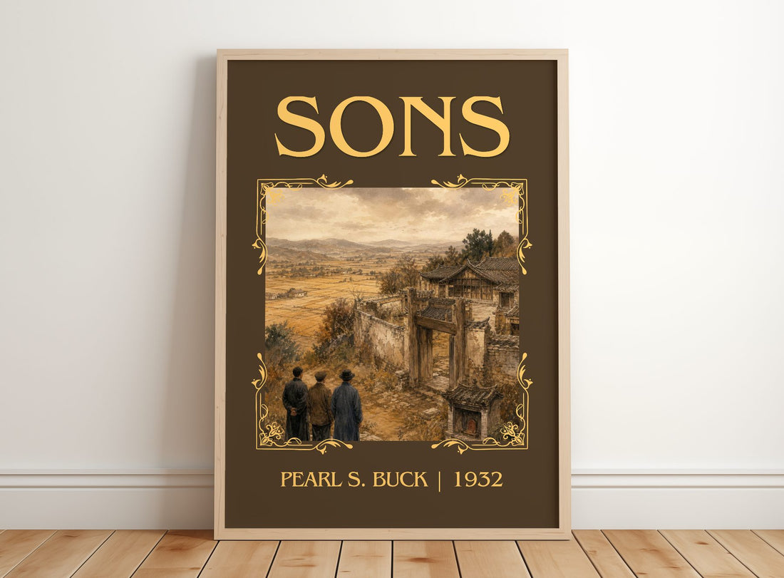 Sons Classic Book Art Print by Pearl S. Buck – framed print leaning on a wooden floor