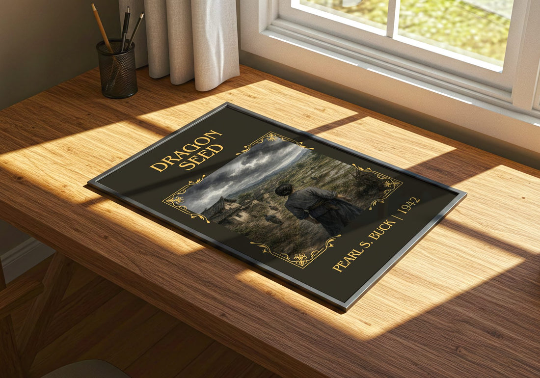 Dragon Seed Classic Book Art Print by Pearl S. Buck – print on a sunlit desk