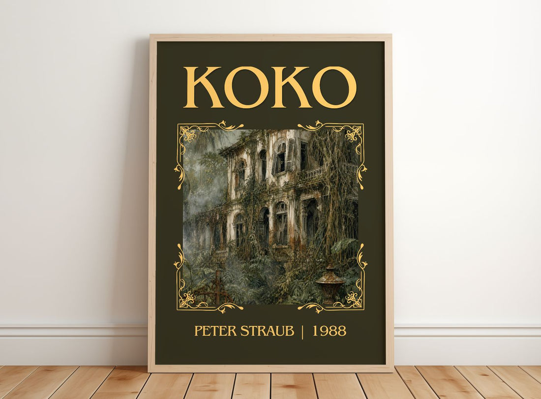 Koko Classic Book Art Print by Peter Straub – framed print leaning on a wooden floor