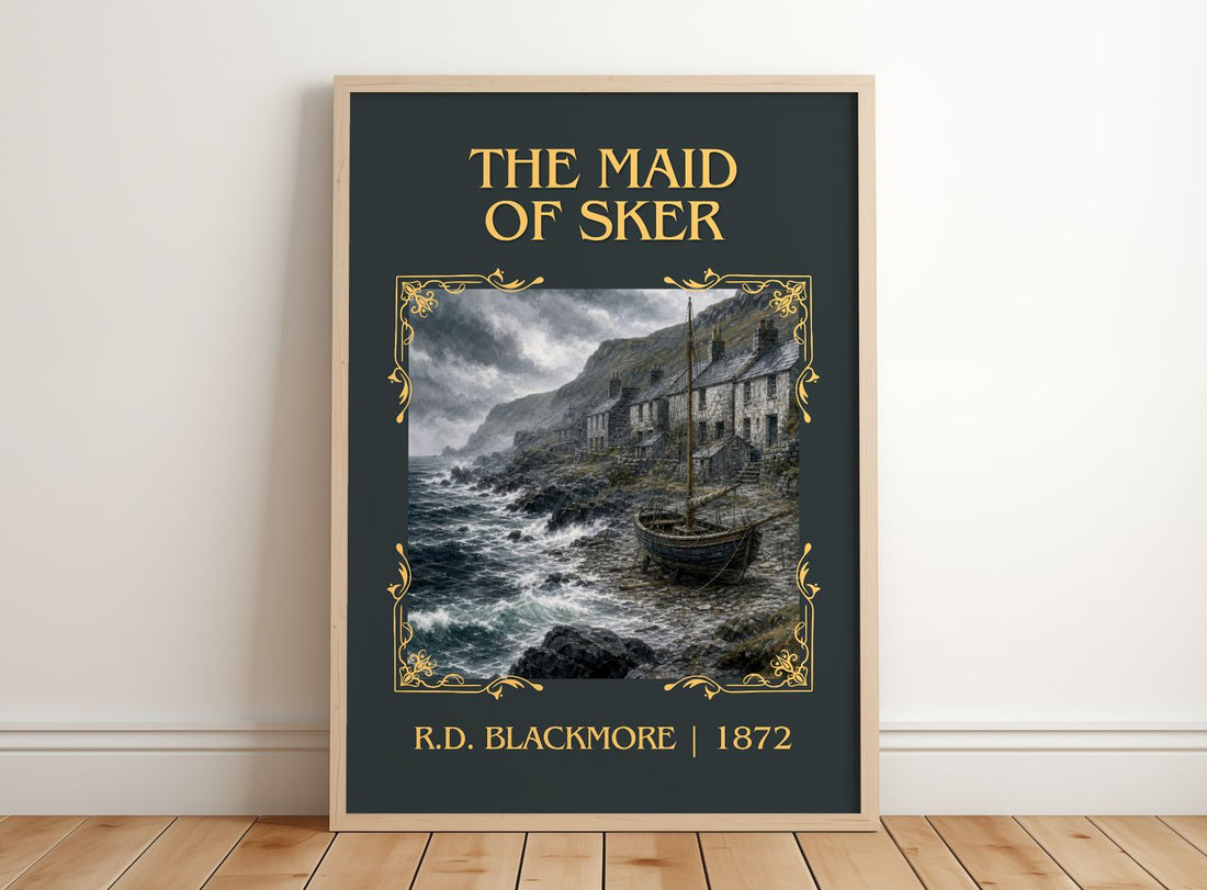 The Maid Of Sker Classic Book Art Print by R.D. Blackmore – framed print leaning on a wooden floor