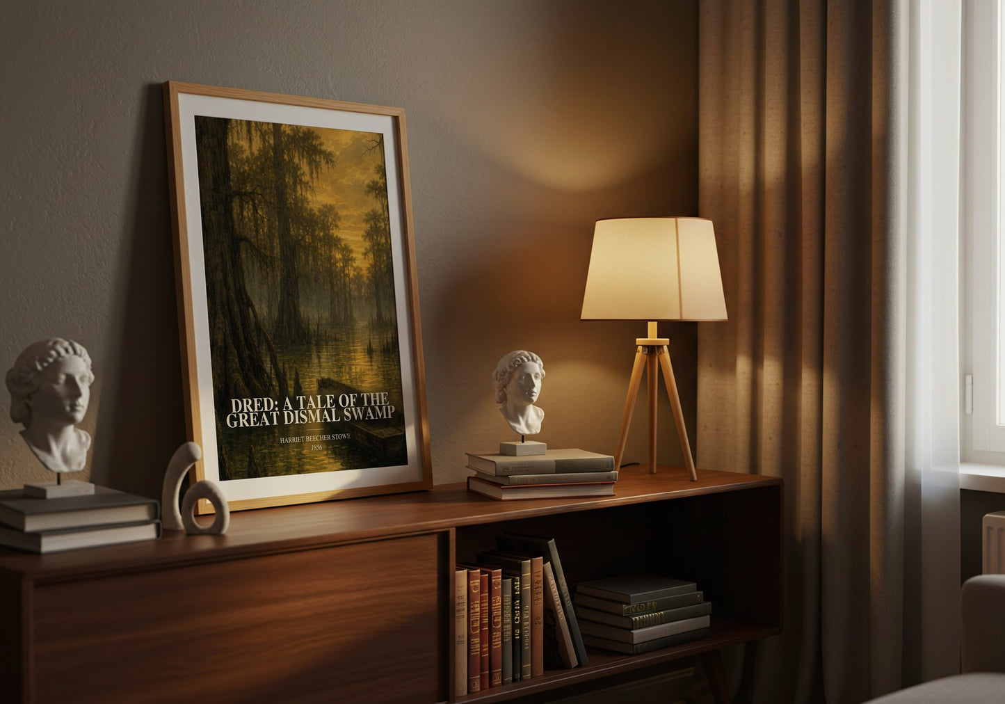 Dred: A Tale Of The Great Dismal Swamp watercolour print on bookshelf – Harriet Beecher Stowe fan gift