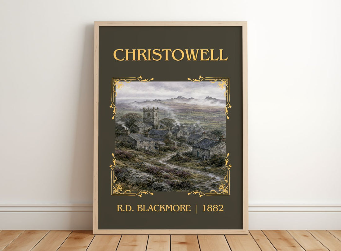 Christowell Classic Book Art Print by R.D. Blackmore – framed print leaning on a wooden floor