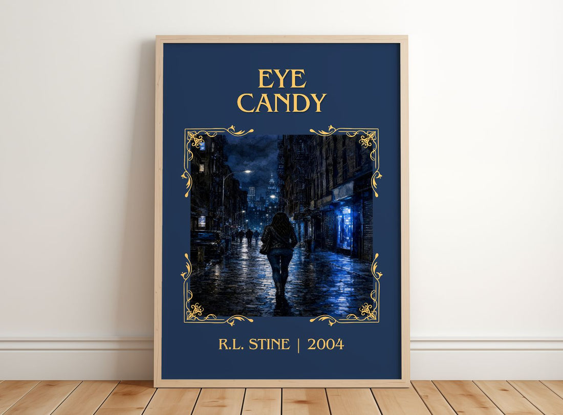 Eye Candy Classic Book Art Print by R.L. Stine – framed print leaning on a wooden floor