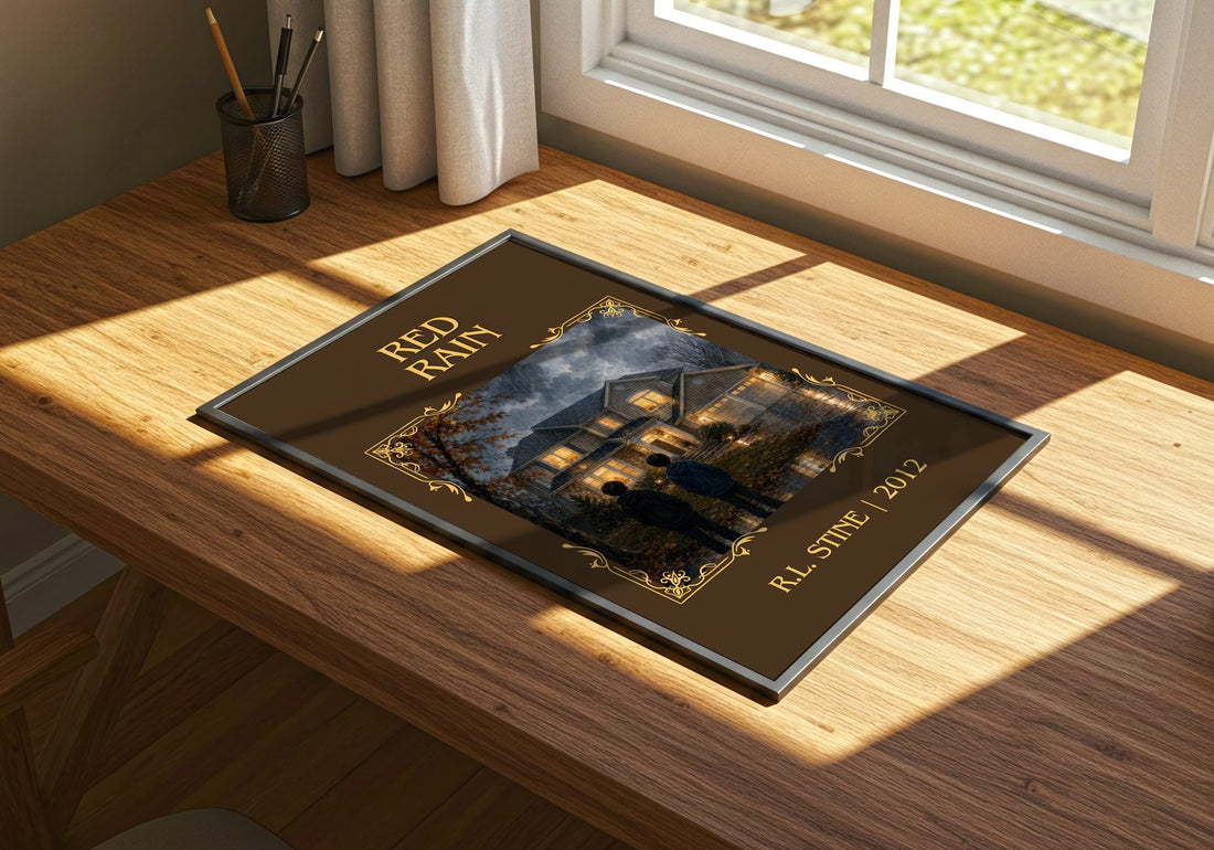 Red Rain Classic Book Art Print by R.L. Stine – print on a sunlit desk