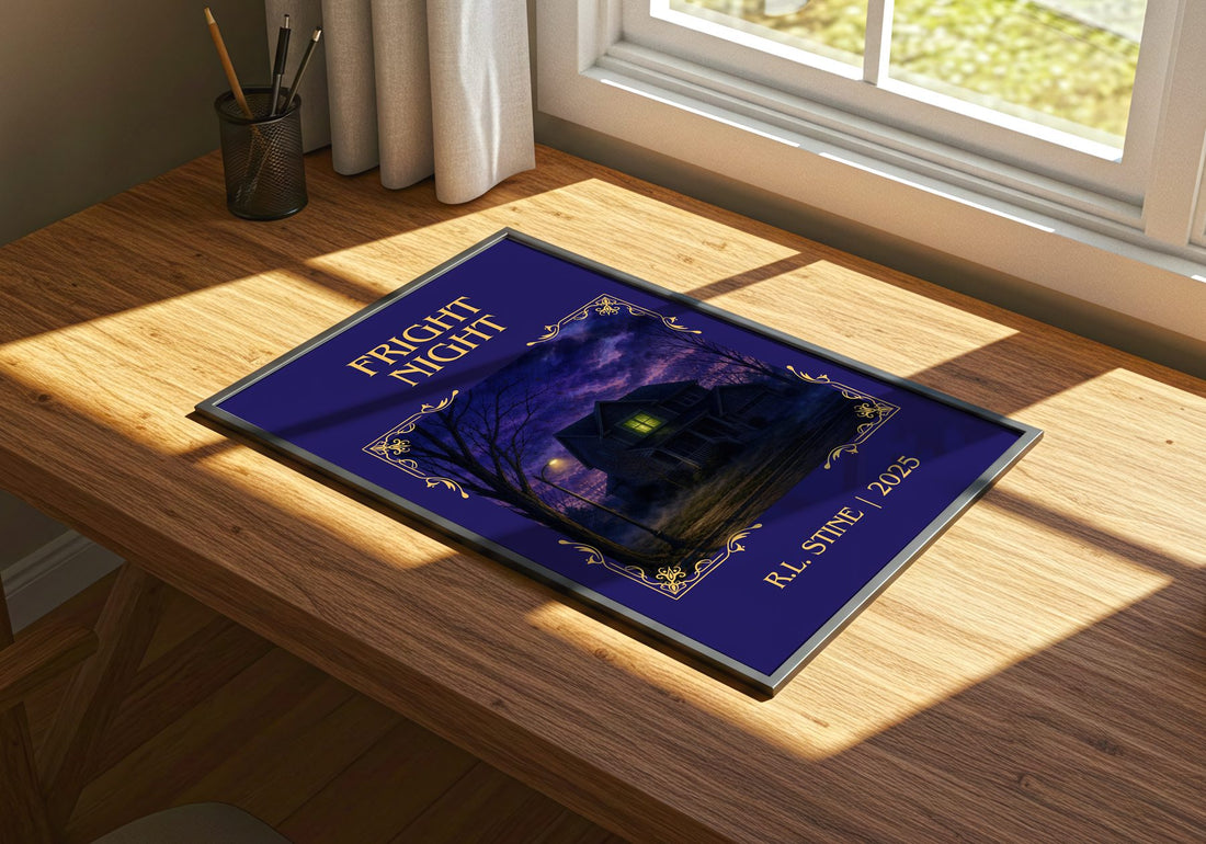 Fright Night Classic Book Art Print by R.L. Stine – print on a sunlit desk