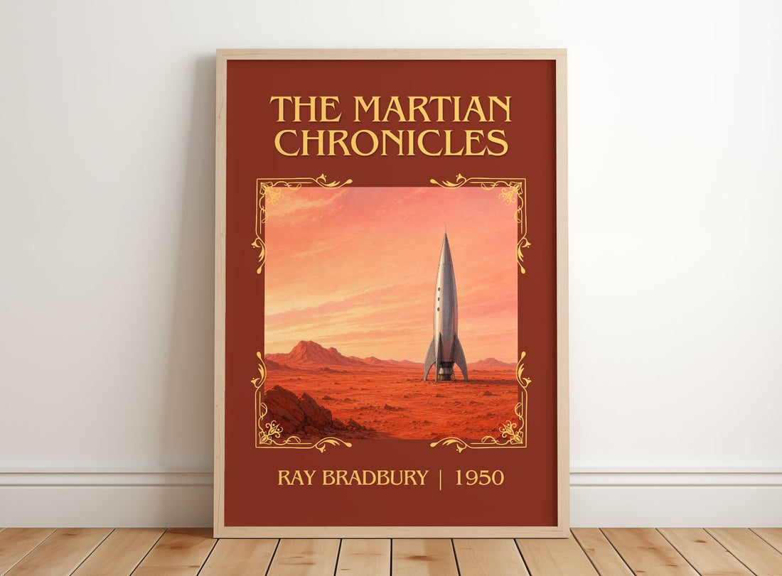 The Martian Chronicles Classic Book Art Print by Ray Bradbury – framed print leaning on a wooden floor