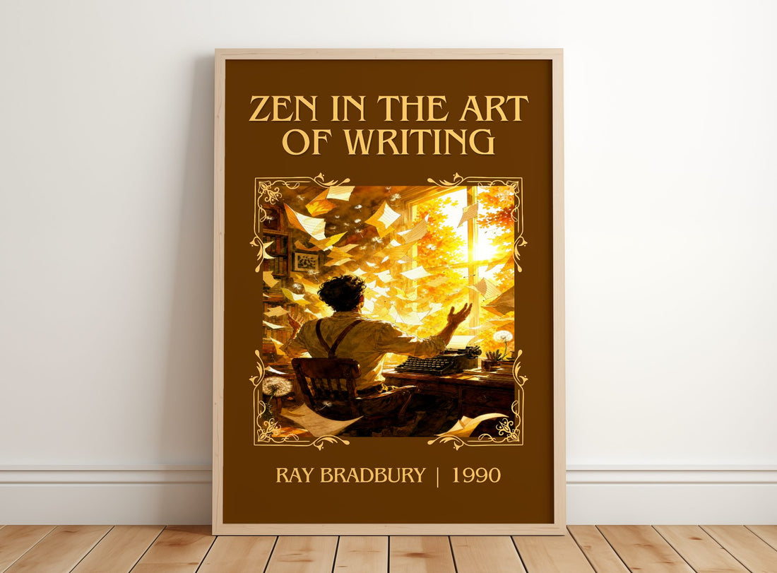 Zen In The Art Of Writing Classic Book Art Print by Ray Bradbury – framed print leaning on a wooden floor