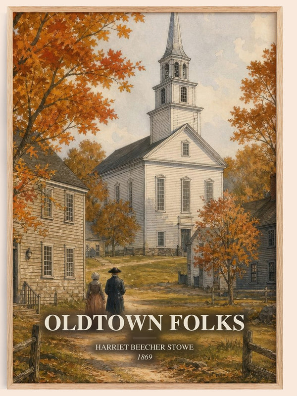 Oldtown Folks watercolour book poster by Harriet Beecher Stowe – framed literary art print