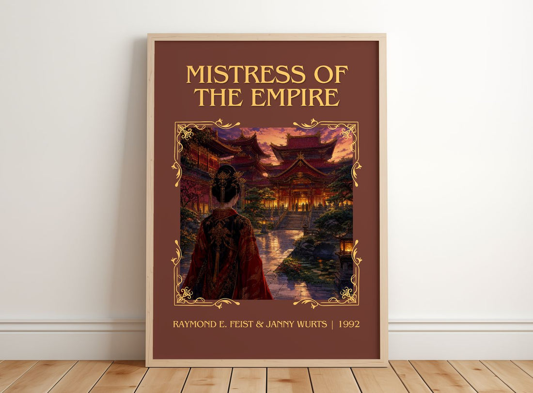 Mistress Of The Empire Classic Book Art Print by R. Wurts – framed print leaning on a wooden floor
