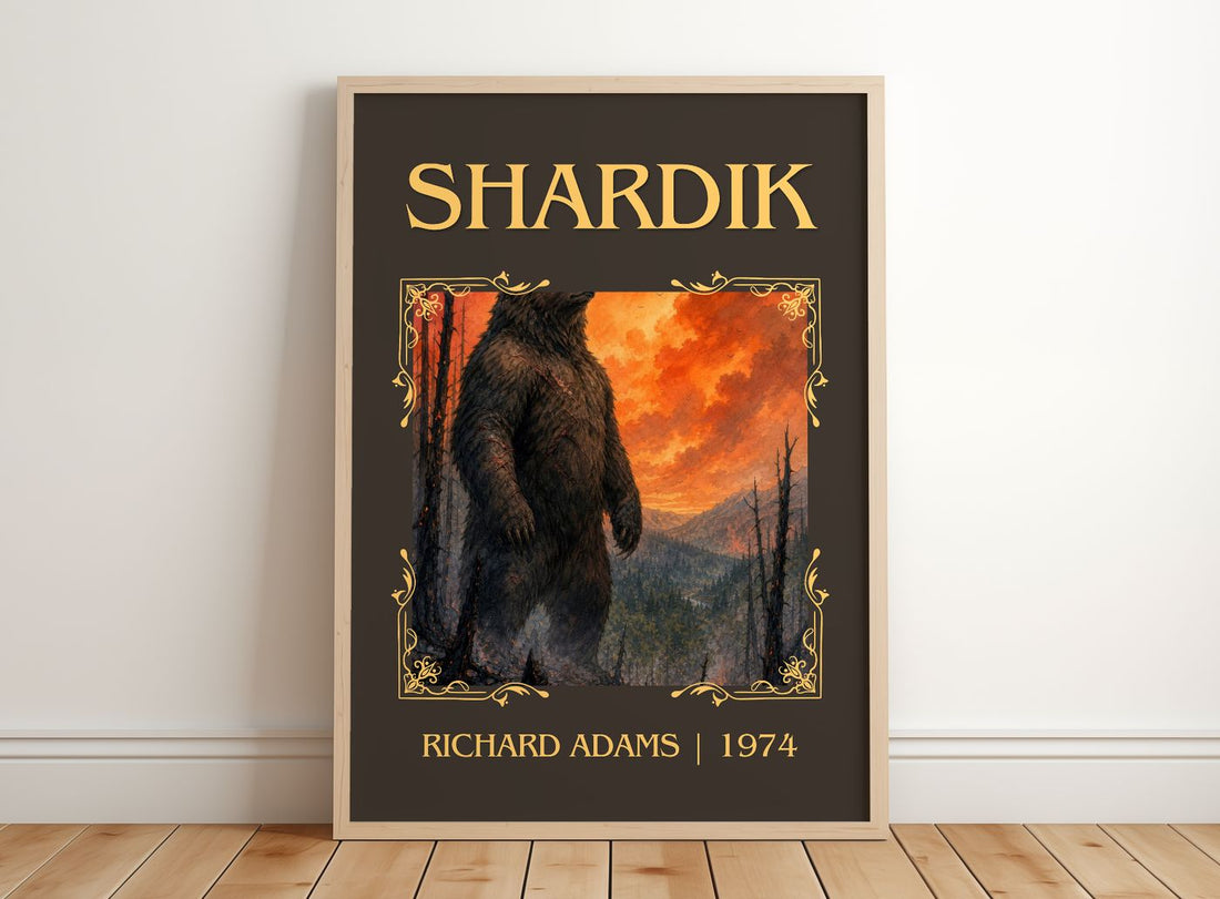Shardik Classic Book Art Print by Richard Adams – framed print leaning on a wooden floor
