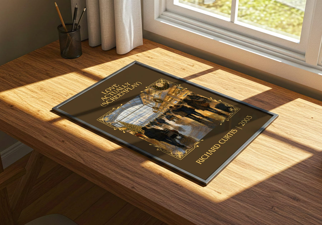 Love Actually (Screenplay) Classic Book Art Print by Richard Curtis – print on a sunlit desk