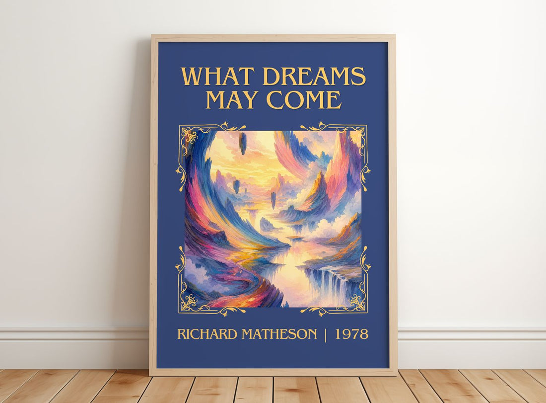 What Dreams May Come Classic Book Art Print by Richard Matheson – framed print leaning on a wooden floor