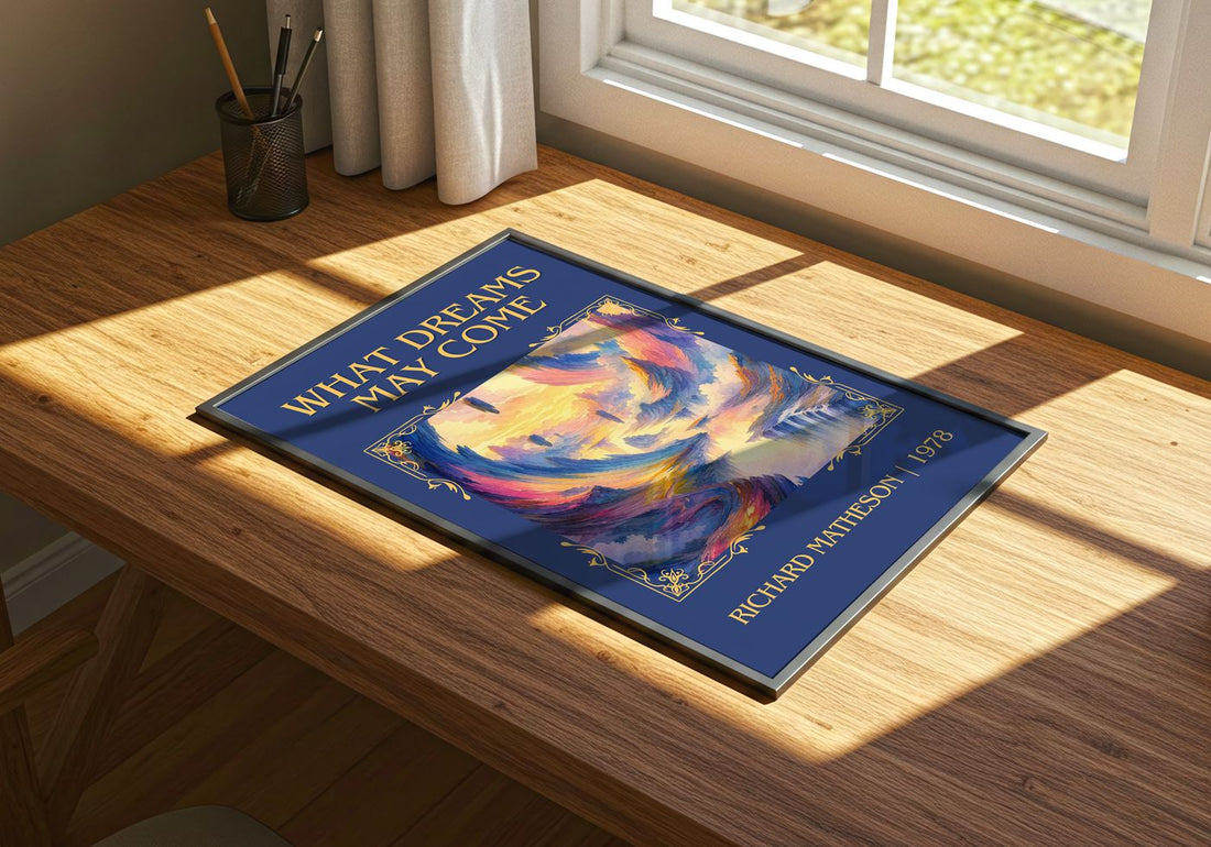 What Dreams May Come Classic Book Art Print by Richard Matheson – print on a sunlit desk