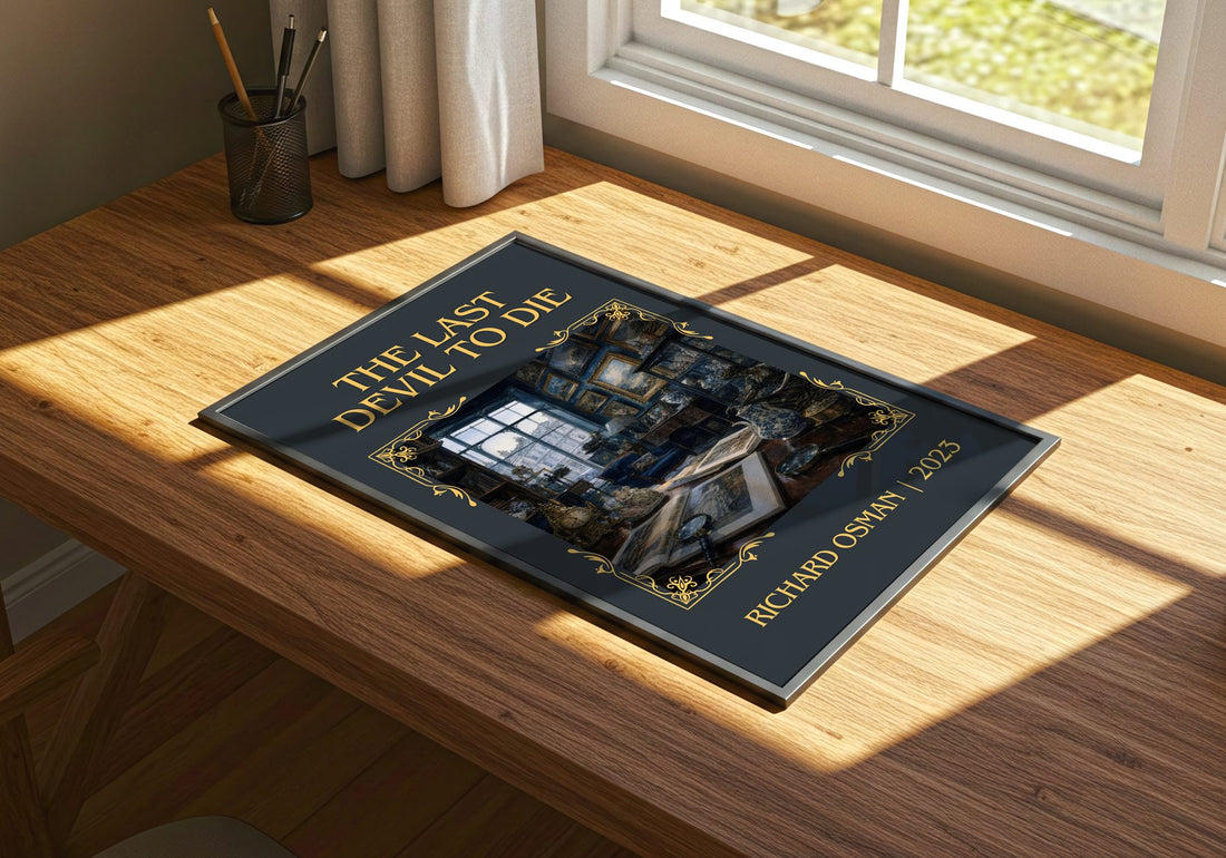The Last Devil To Die Classic Book Art Print by Richard Osman – print on a sunlit desk