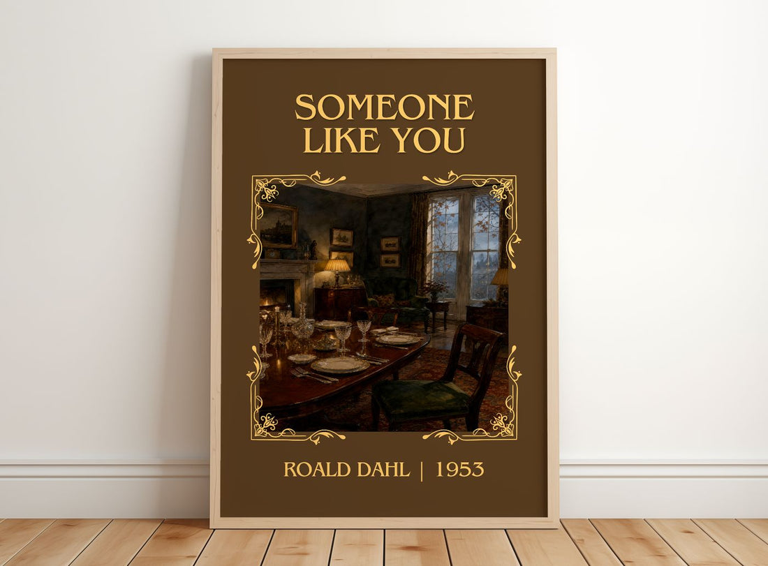 Someone Like You Classic Book Art Print by Roald Dahl – framed print leaning on a wooden floor