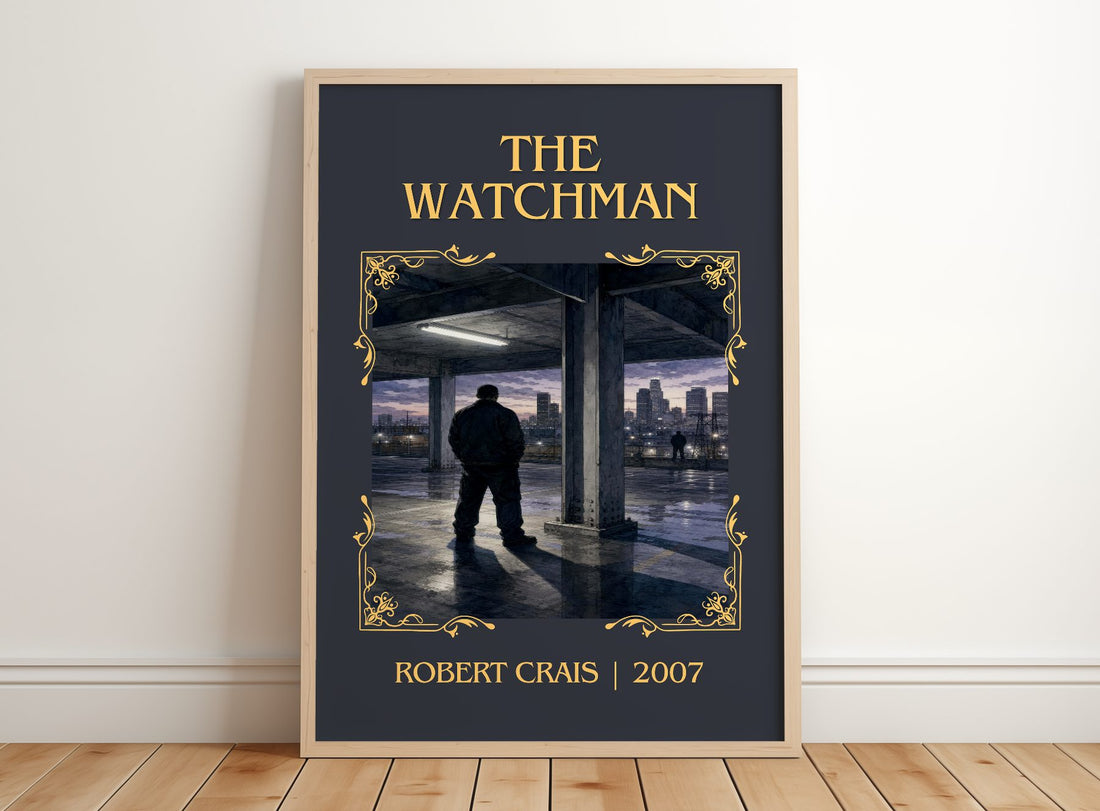 The Watchman Classic Book Art Print by Robert Crais – framed print leaning on a wooden floor