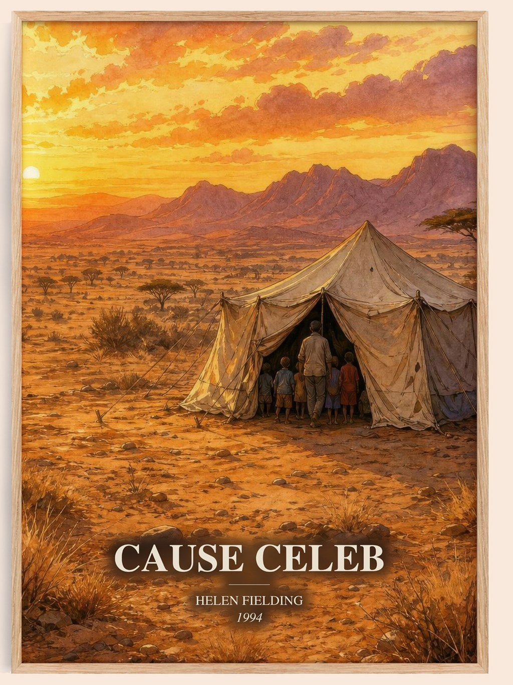 Cause Celeb watercolour book poster by Helen Fielding – framed literary art print