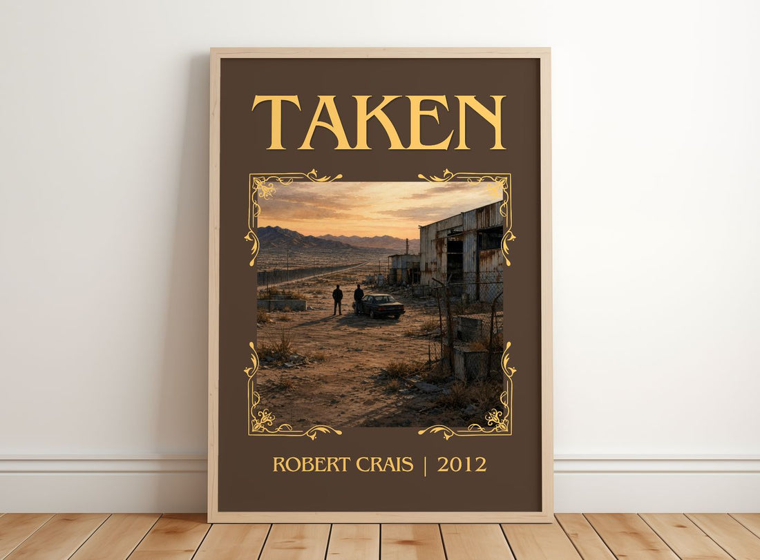 Taken Classic Book Art Print by Robert Crais – framed print leaning on a wooden floor