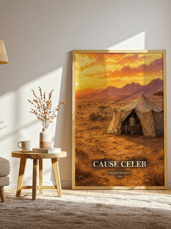 Cause Celeb watercolour print in frame leaning in hallway – contemporary fiction wall art