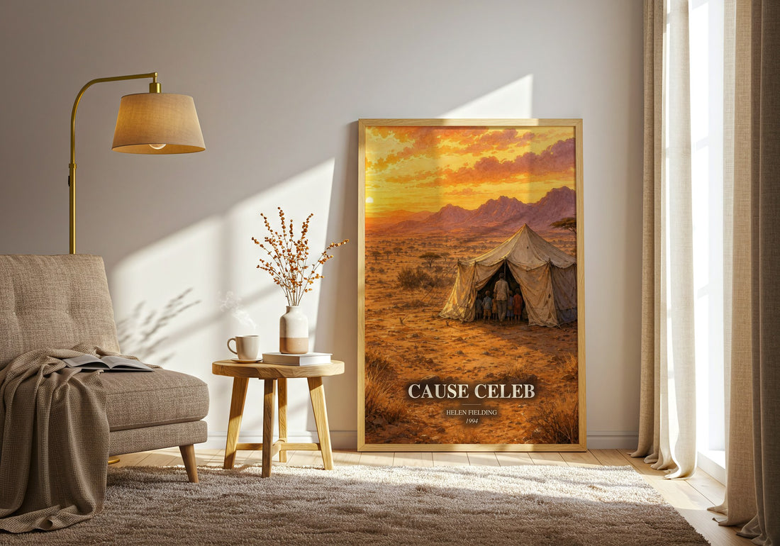 Cause Celeb watercolour print in frame leaning in hallway – contemporary fiction wall art (mockup)