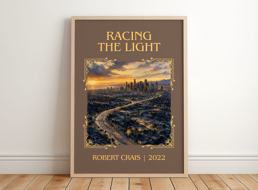 Racing The Light Classic Book Art Print by Robert Crais – framed print leaning on a wooden floor