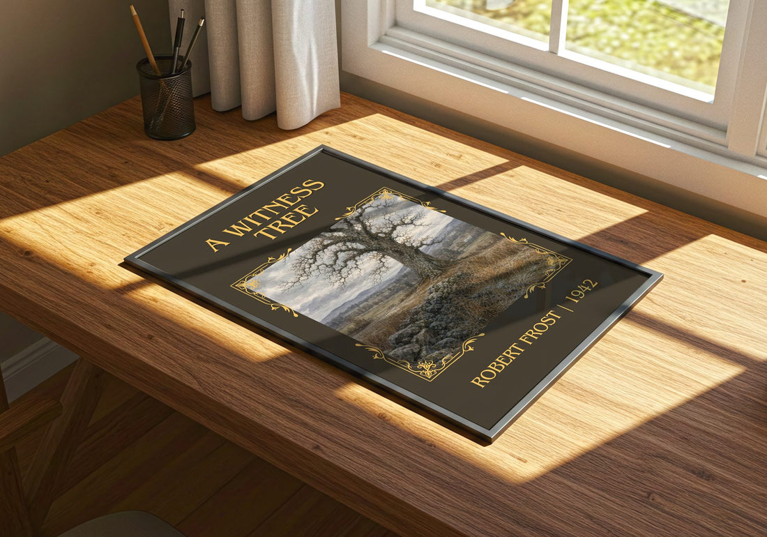 A Witness Tree Classic Book Art Print by Robert Frost – print on a sunlit desk