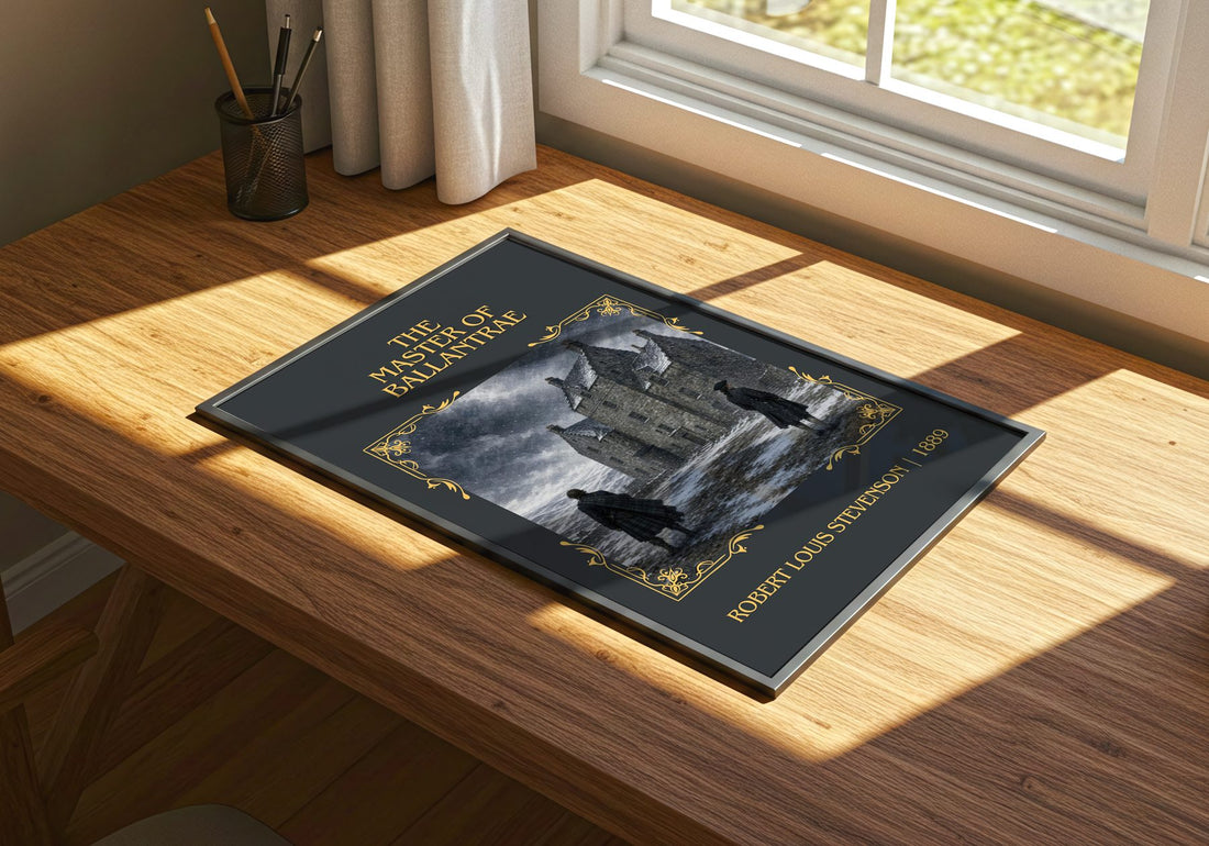 Master Of Ballantrae Classic Book Art Print by Robert Louis Stevenson – print on a sunlit desk