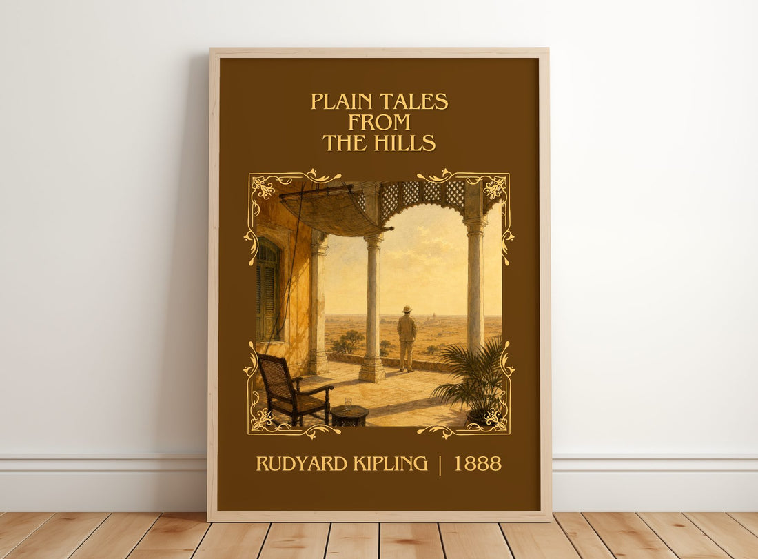 Plain Tales From The Hills Classic Book Art Print by Rudyard Kipling – framed print leaning on a wooden floor