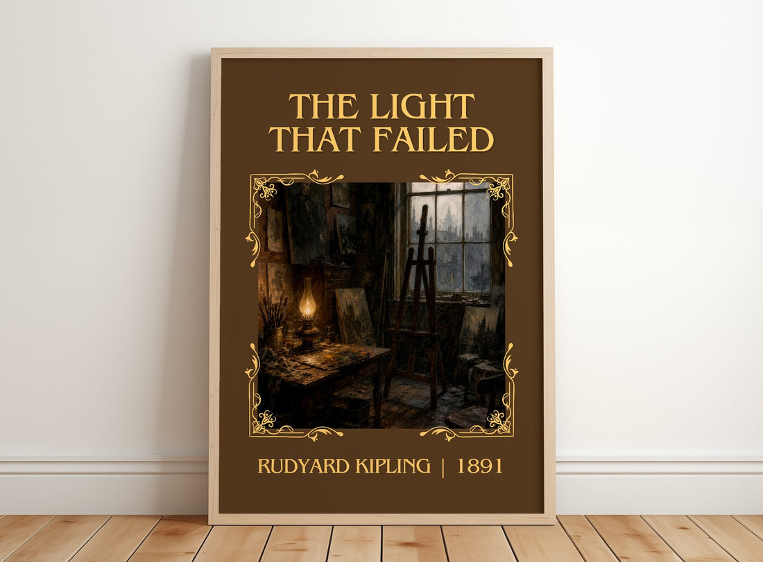 The Light That Failed Classic Book Art Print by Rudyard Kipling – framed print leaning on a wooden floor